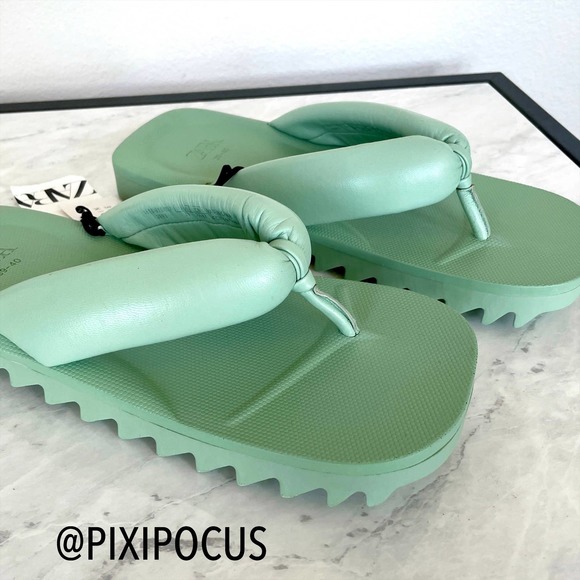 ZARA PADDED LEATHER SANDALS MINT GREEN 8/9 - Picture 6 of 12